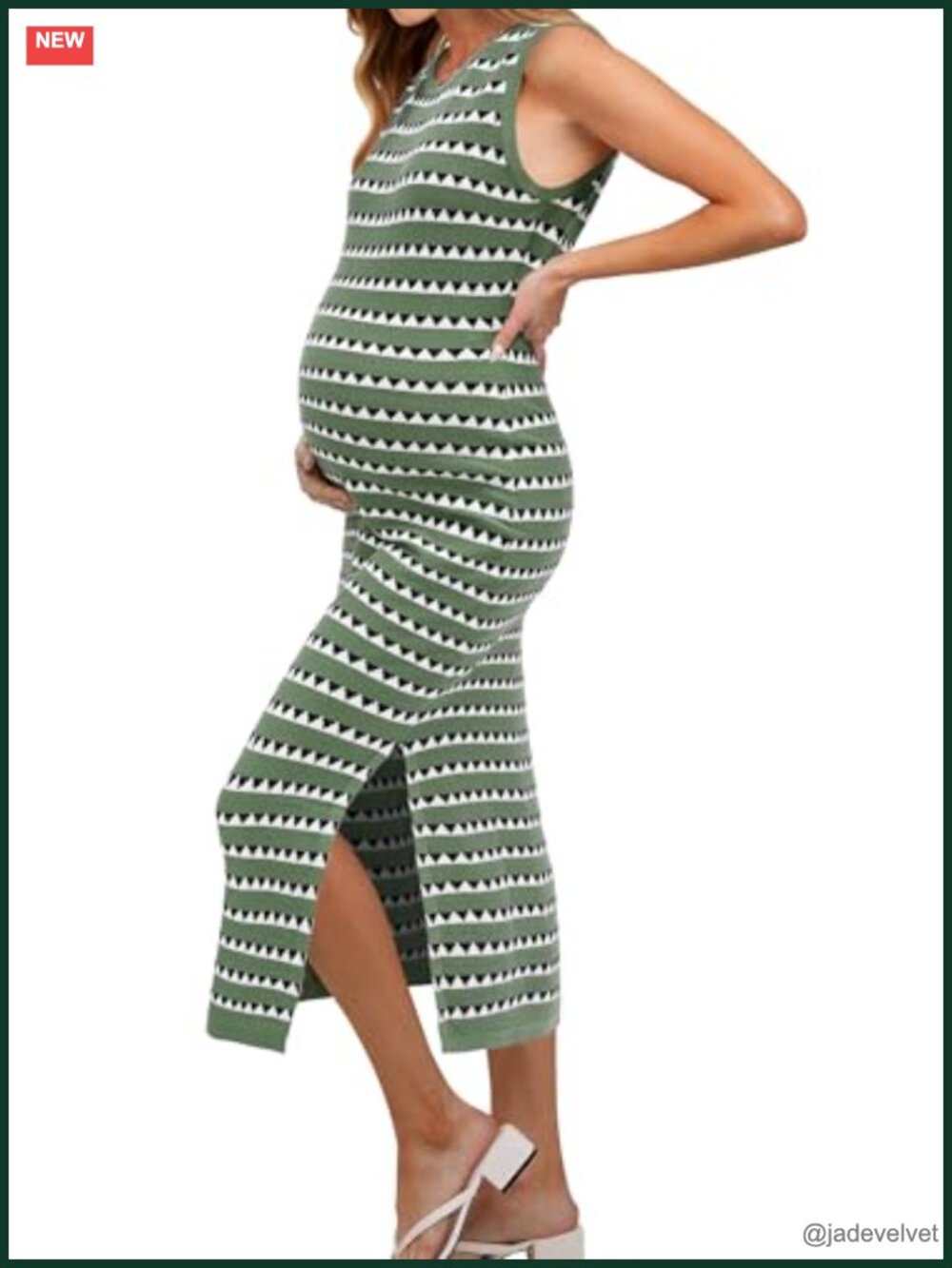 Maternity Midi Bodycon Dress Side Slit Knit Sleeveless Sweater Dress